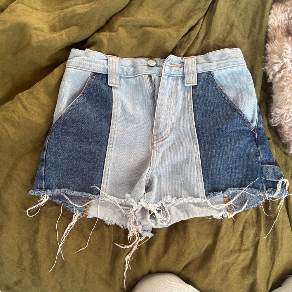 PacSun Two-Tone Light & Dark Blue Denim Cutoff Shorts